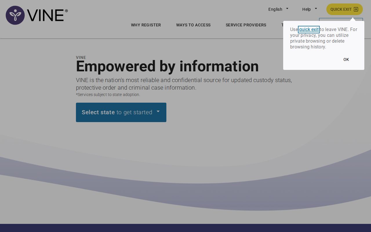 VINELink custody notification search webpage