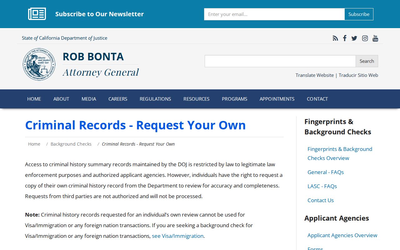 California DOJ instructions for reviewing your own criminal history