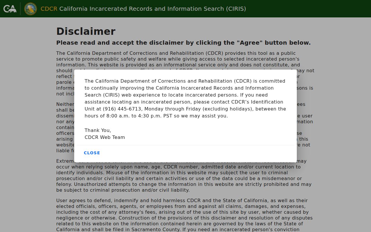 CDCR CIRIS California incarcerated person search
