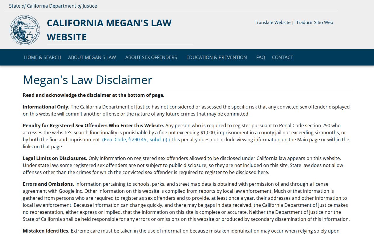 California Megan's Law search for San Luis Obispo County sex offender records